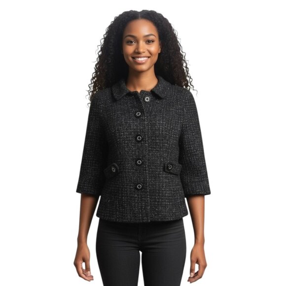 Tory Burch Black Metallic Tweed Classic Jacket Blazer Size 2 - Picture 1 of 8